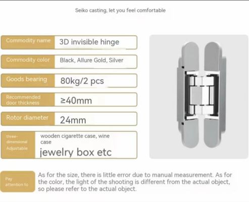 Engsel Tak Terlihat Baja Tahan Karat Beban Maksimum 80kg Tugas Berat Set Engsel Tak Terlihat 3D